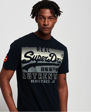 Superdry Vintage Logo Reactive Classic Box Fit Férfi Pólók Sötétkék | VUGAD8702